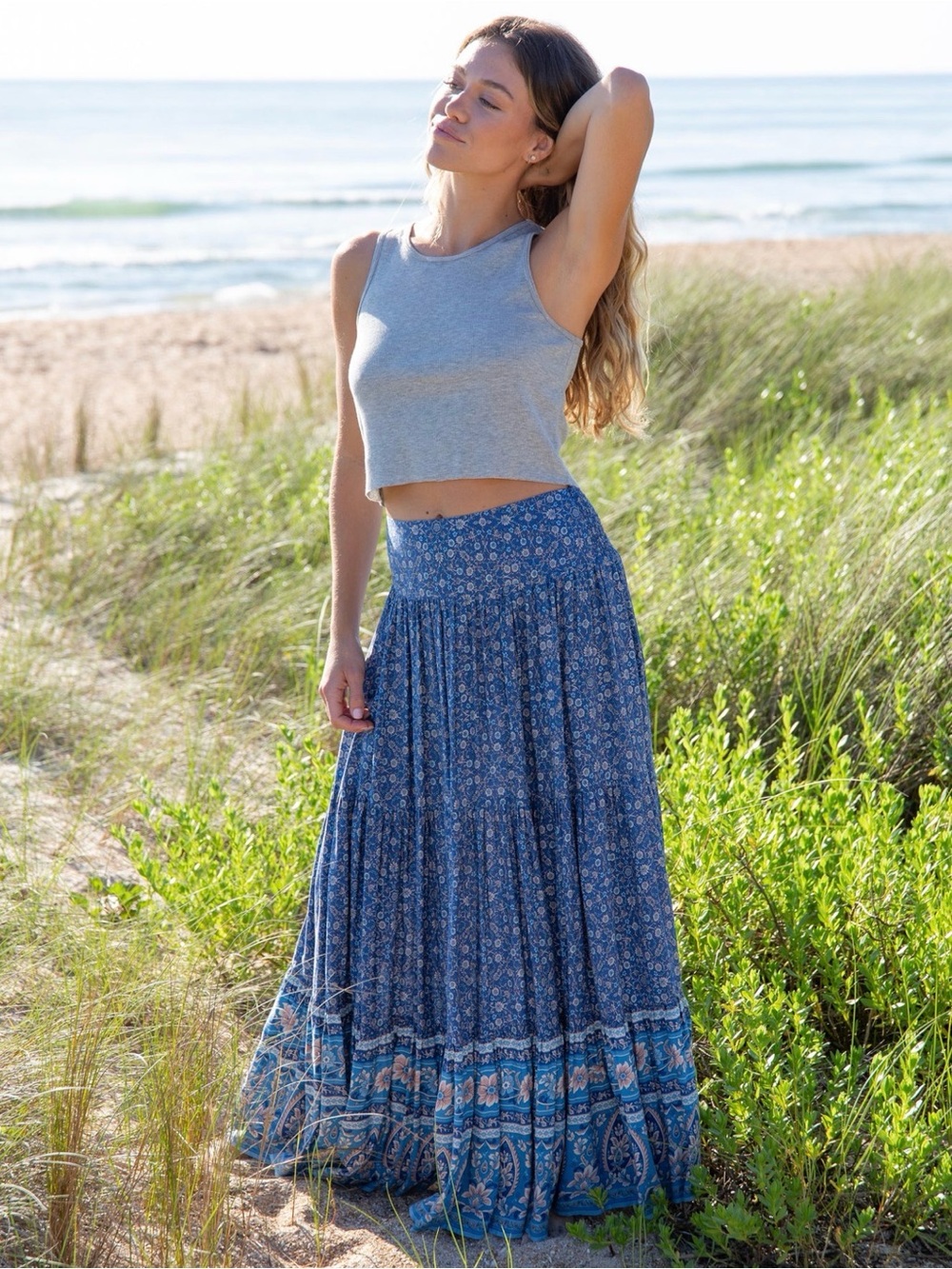 Natural Life Hanna Convertible Maxi Skirt or Strapless Dress Blue Floral Sz Med - Picture 5 of 11